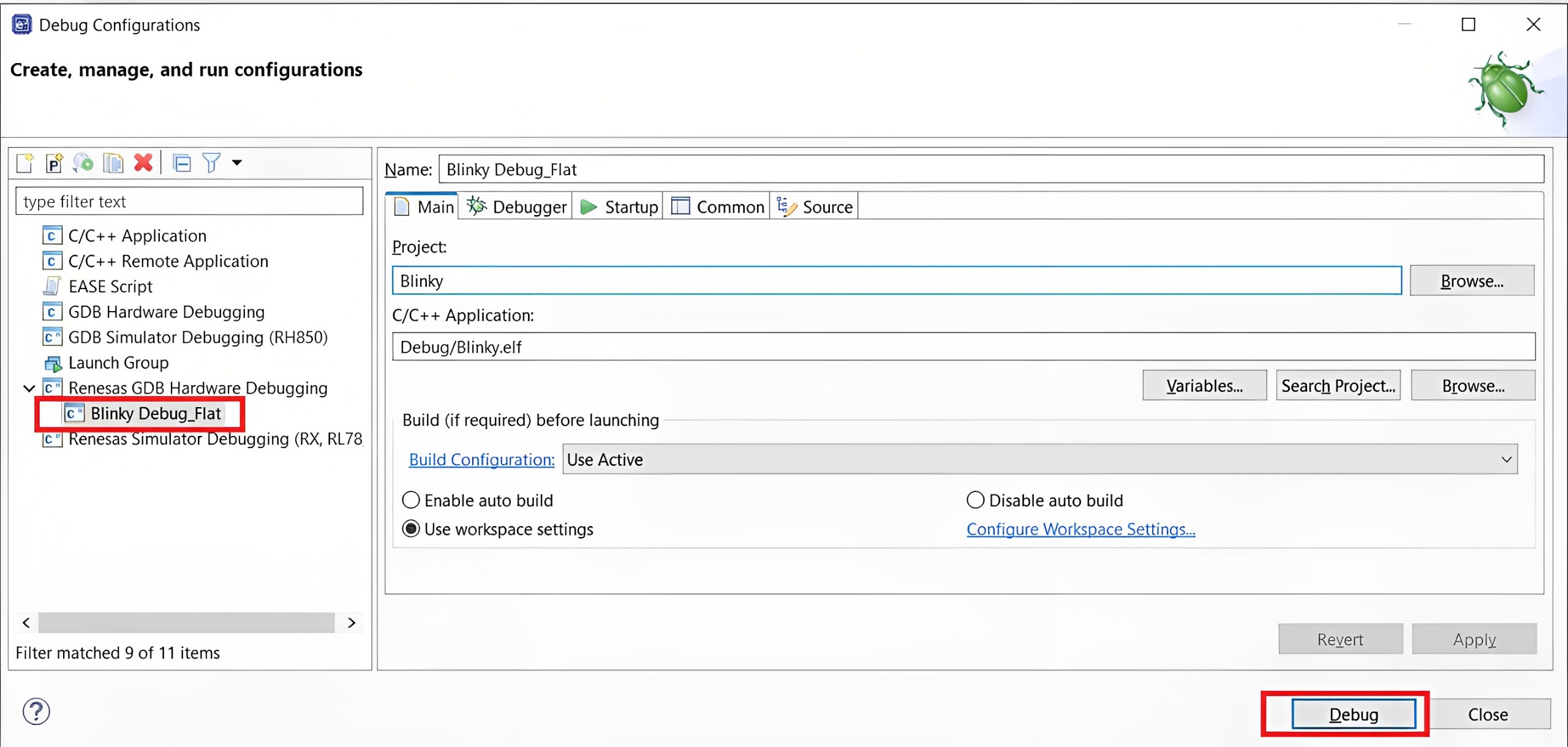 Selecting the Debug Image