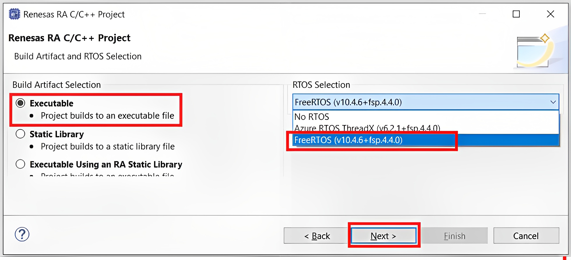 Build Artifact and RTOS Selection