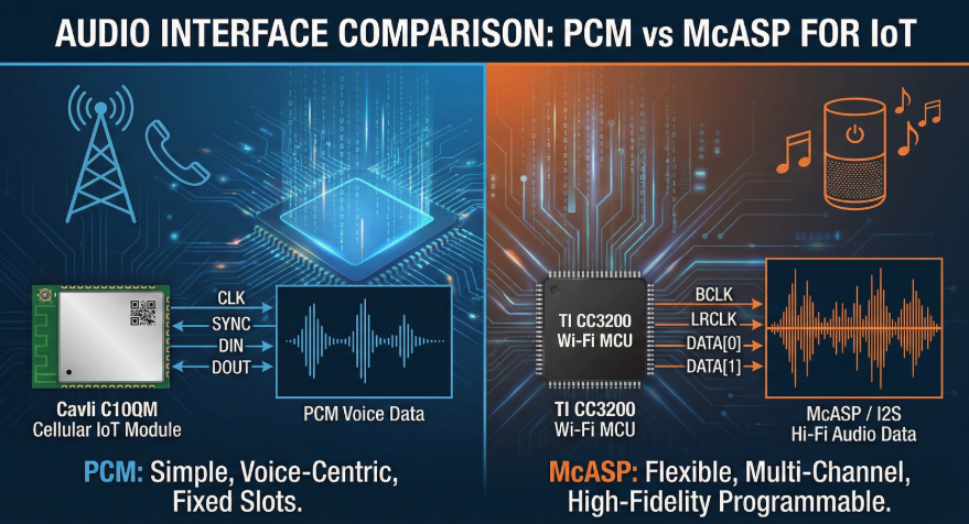PCM vs McASP: Audio Interface Comparison for IoT (Cavli C10QM vs TI CC3200)